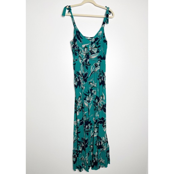 Tahari teal floral ruffle beach maxi dress - Picture 2 of 6